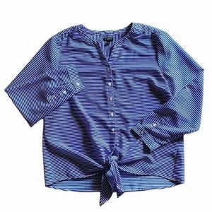 Talbots Blouse Button Down Stripe Blue White XL Petite Office